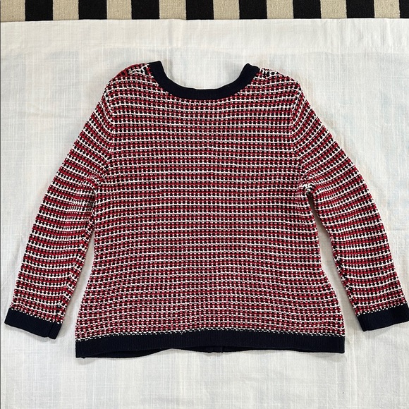 Talbots Blazer Style Cardigan Jacket Sweater Sz M-L Red Blue White Classic - Picture 3 of 14